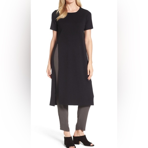 Eileen Fisher Black Wool Crepe Tunic- Petite P